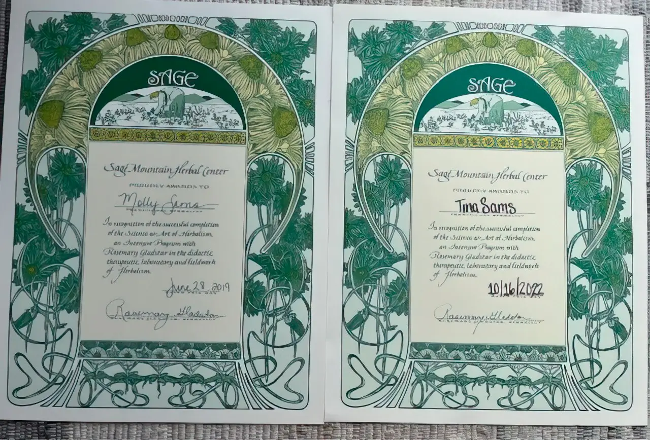 Tina and Molly Sams certificates